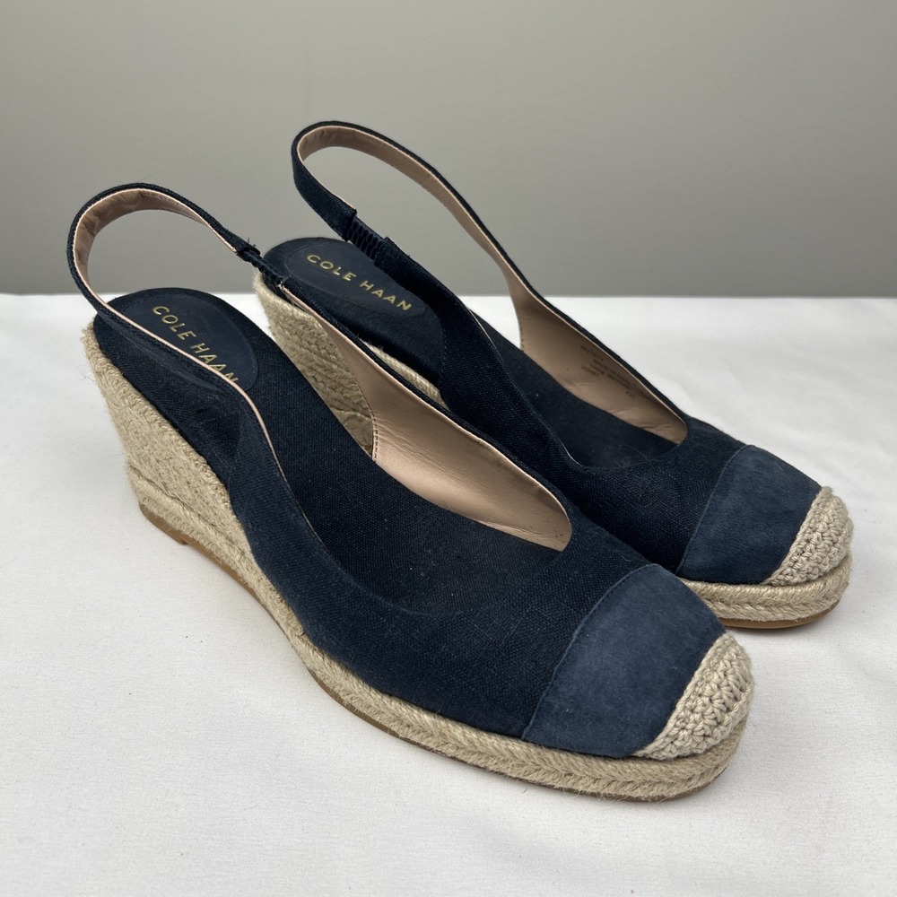 Cole Haan Women's Cloudfeel Espadrille Wedge Sandals W27874 Size 9.5B Navy Shoes